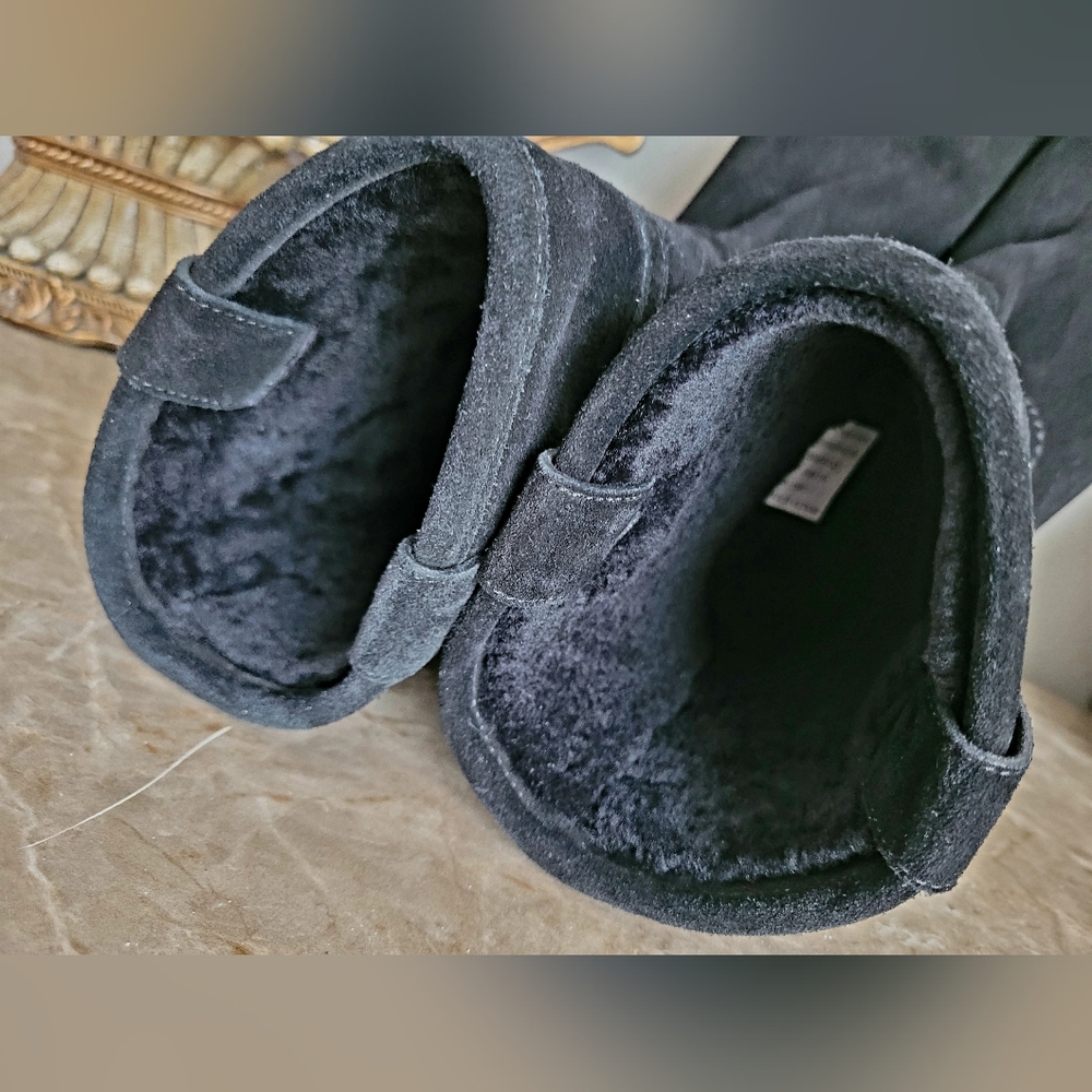 $325 Tory Burch Alana Genuine Suede Shearling Boots Split Pull On Black US6 - Picture 7 of 16